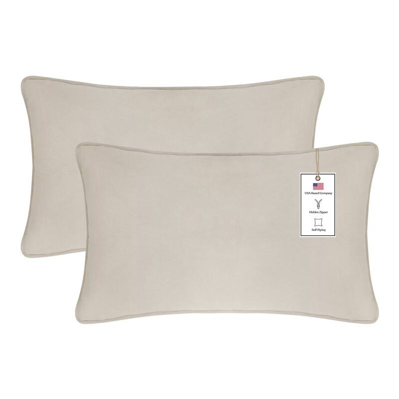 A1HC Set of 2 Luxurious Fine Soft Velvet Throw Pillow Covers Only, For Sofas, Beds, Vibrant Colors and Hidden Zipper - 12x20 Inches (Pack of 2) - Cream