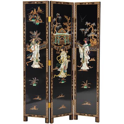 6 ft. Tall Black Lacquer Room Divider - Royal Ladies