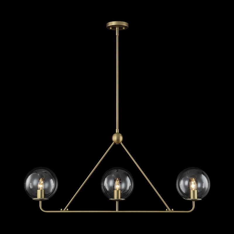 3-Light Modern Vintage Brushed Gold Linear Clear Glass Globe Bubble Pendant Light for Dining Room