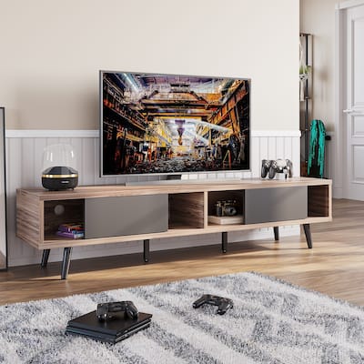 TV Stand for up to 75" TVs with Solid Wood Entertainment Center TV Console Mid-century - 70 inches