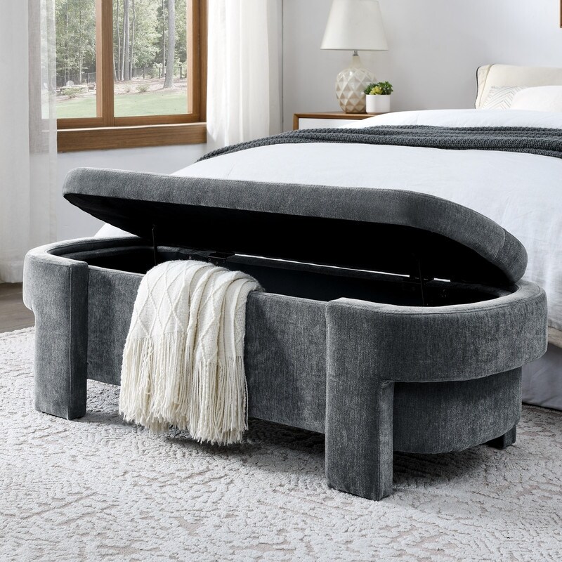 Gray bedroom storage bench deals
