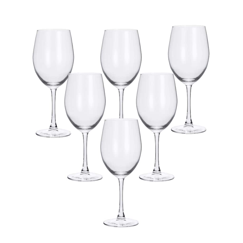 Lorren Home Trends White Wine Glasses, Clear Glass, 13 Ounce Capacity, Long Stem Design, Set of 6