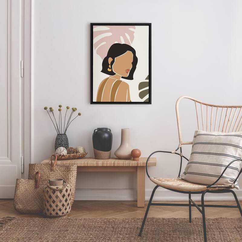 Kate and Laurel Sylvie Boho Abstract Face Framed Canvas by The Creative Bunch Studio