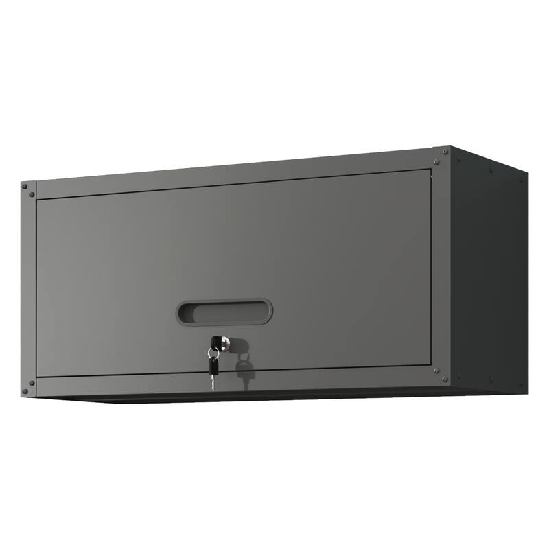 Heavy-Duty Lockable Dark Grey Metal Wall Storage Cabinet for Garage Workshop or Utility Room - 29.52”L x 11.81”W x 13.58”H