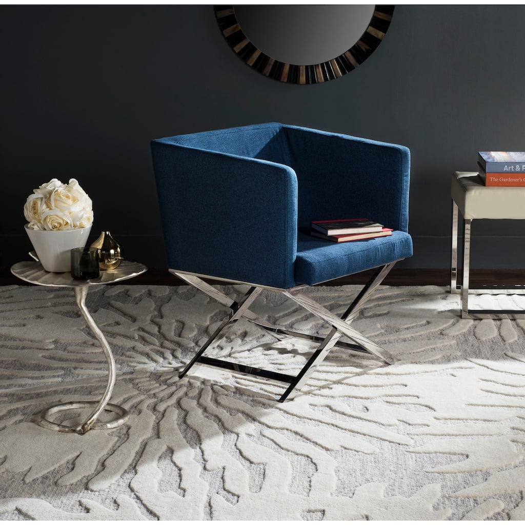 SAFAVIEH Inell Glam Navy/ Chrome Cross Leg Club Chair - 23Wx24Dx29H