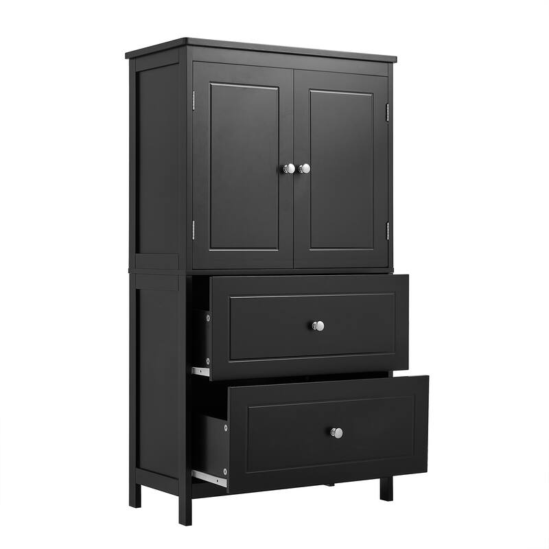 GDFStudio - Emery 43" Tall Bathroom Storage Cabinet with Adjustable Shelf and Dual Drawers, Modern MDF Organizer