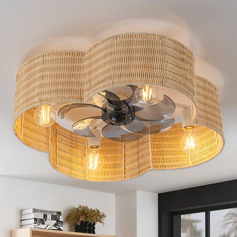C Cattleya 7-Blade 23.75" Rattan Flower Shape Ceiling Fan with Light - Rattan
