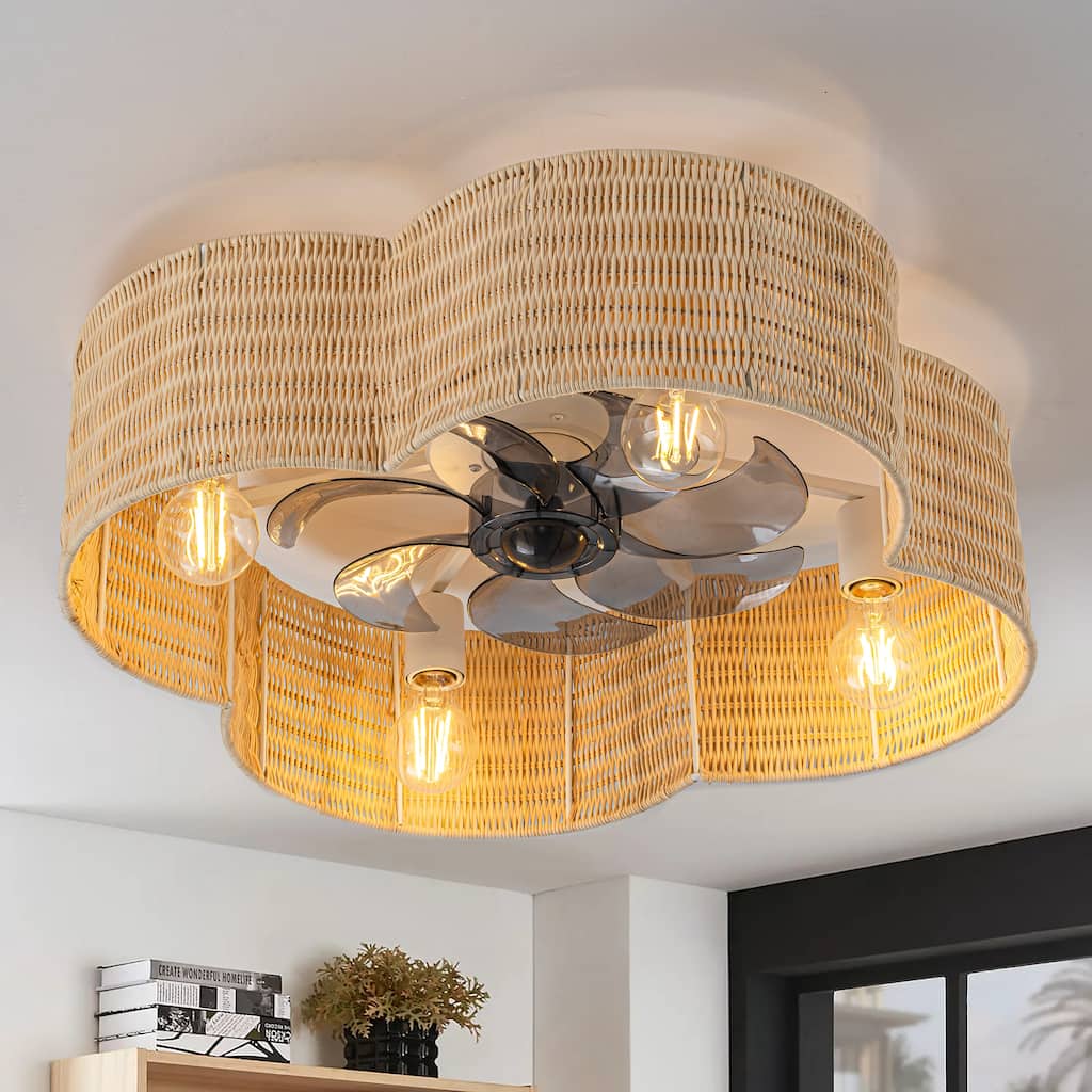 C Cattleya 7-Blade 23.75" Rattan Flower Shape Ceiling Fan with Light