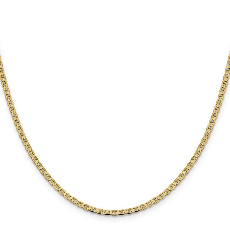 Curata 14k 2.4mm Flat Nautical Ship Mariner Anchor Chain Bracelet