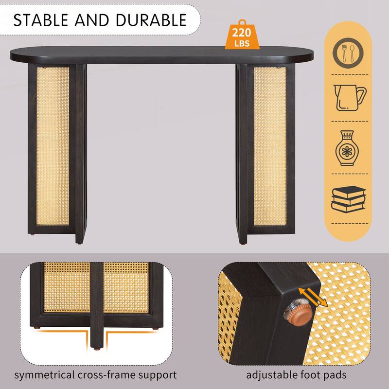 Farmhouse Rattan Console Table Entryway Table