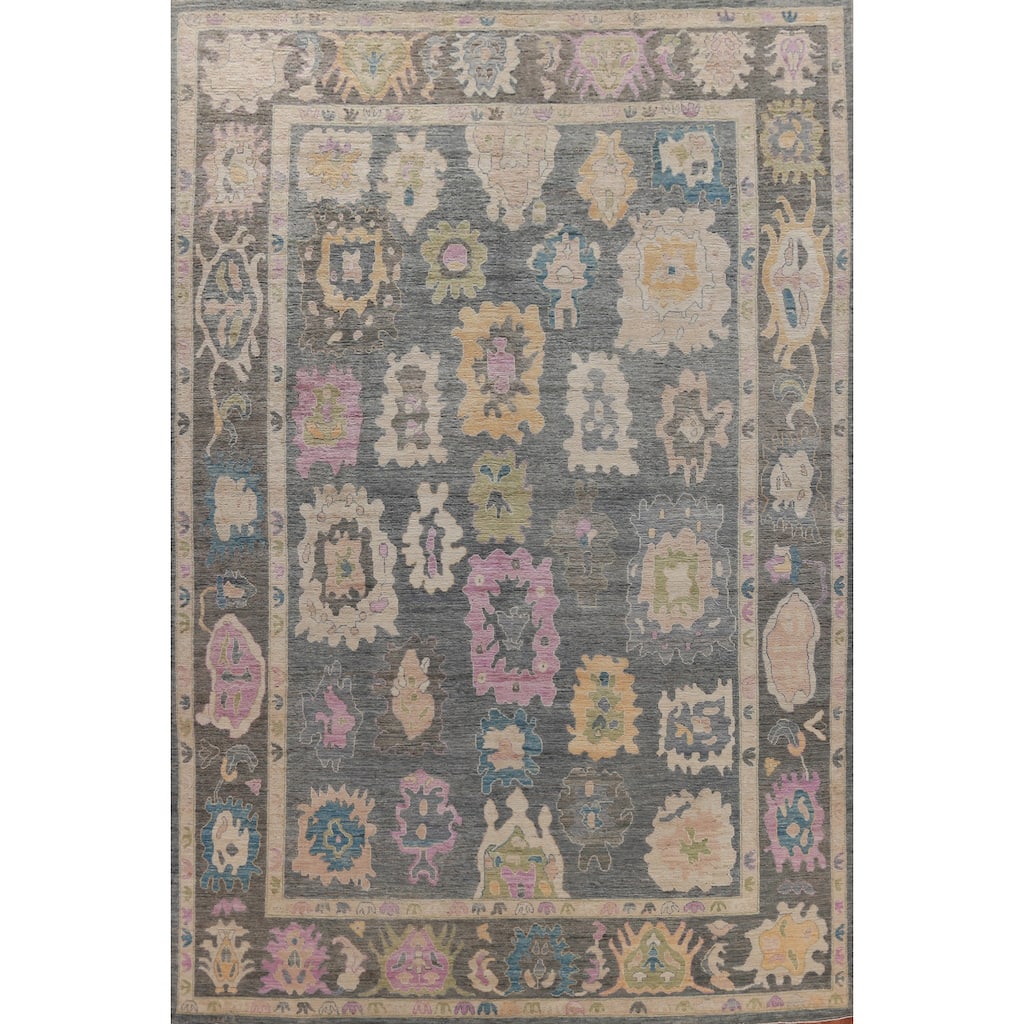 Hand Knotted Oriental 100% Wool Carpet Transitional All-Over Greys & Charcoal Oushak Area Rug - 14' 4'' X 9' 11''