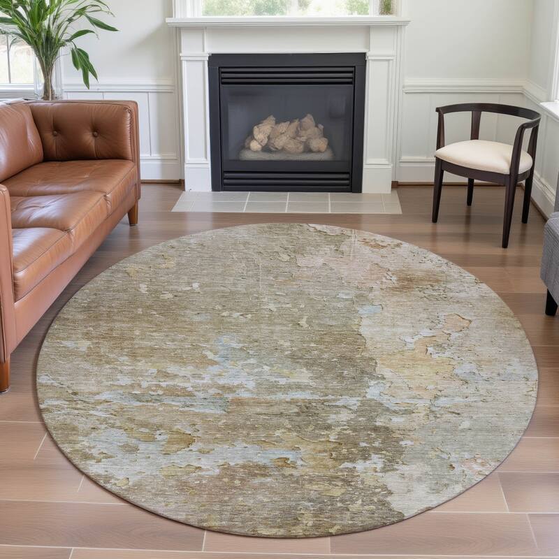 Premium Washable Super Soft Abstract Watercolor Mayfield Rug - Khaki - 8' x 8'