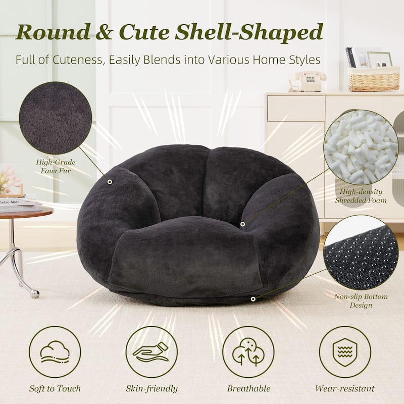HOMEFUN Fabric Upholstered Oversized Round Comfy Bean Bag Lazy Sofa for Living Room