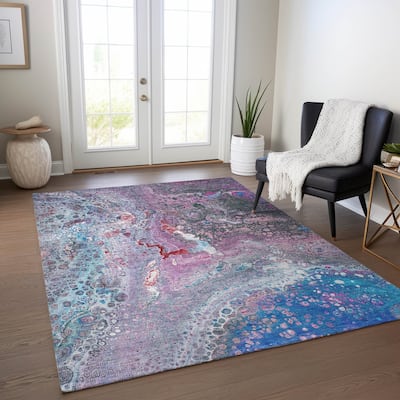 Machine Washable Indoor/ Outdoor Chantille Modern Abstract Rug