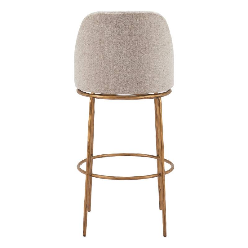HomeRoots 32" Beige And Gold Fabric And Steel Bar Height Swivel Bar Chair