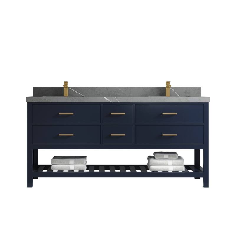 Willow Collections 72 in. W x 22 in. D Parker Double Sink Bathroom Vanity with Countertop - 2" Piatra Gray - Navy Blue
