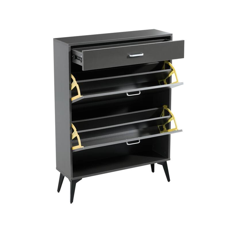 31.49 in.W MDF Shoe Storage Cabinet with Metal Leg and 1 Drawer - 4-Tier