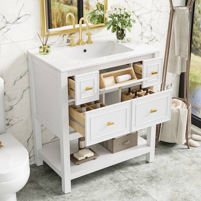 30 in. W x 18 in. D x 34 in. H Single Sink Freestanding Bath Vanity with White Sink Top - 30'' x 18'' x 34''