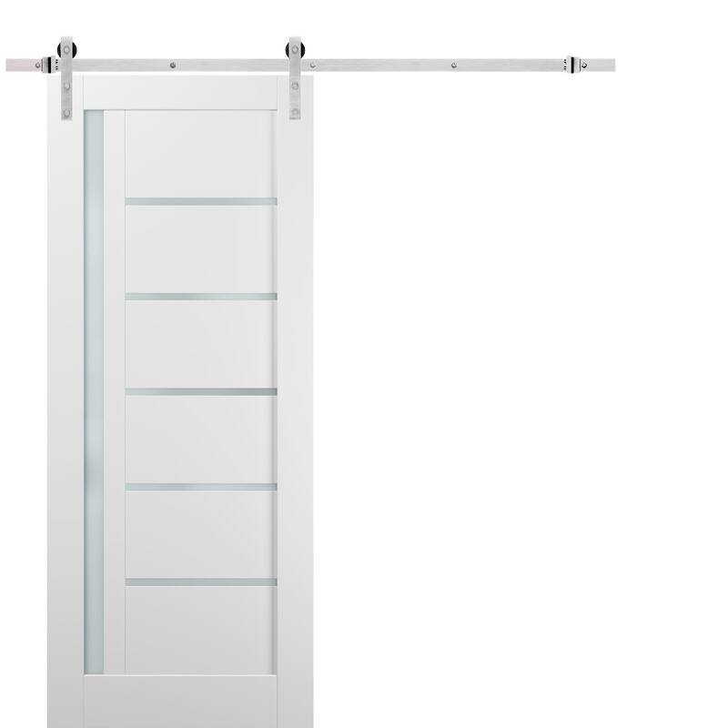 Sliding Barn Door Stainless Steel 6.6ft Hardware / Quadro 4088 White Silk Frosted Opaque Glass