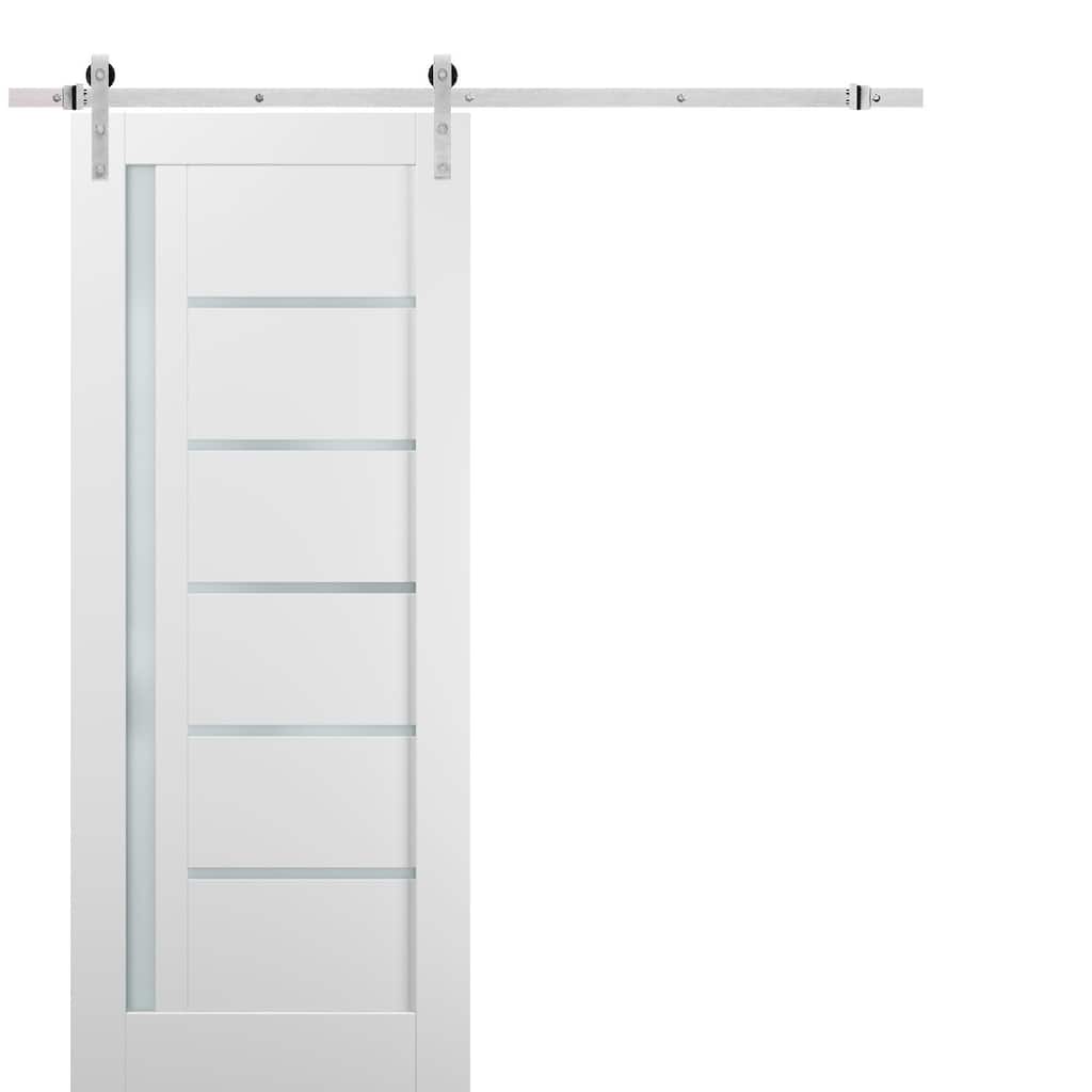 Sliding Barn Door Stainless Steel 6.6ft Hardware / Quadro 4088 White Silk Frosted Opaque Glass