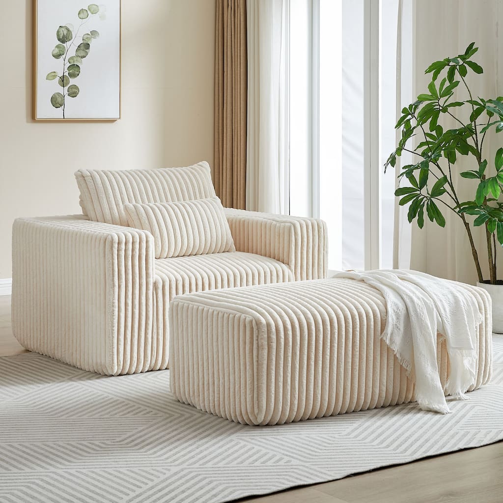 Corduroy Foam Sofa Lounge Chair with Removable Footstool