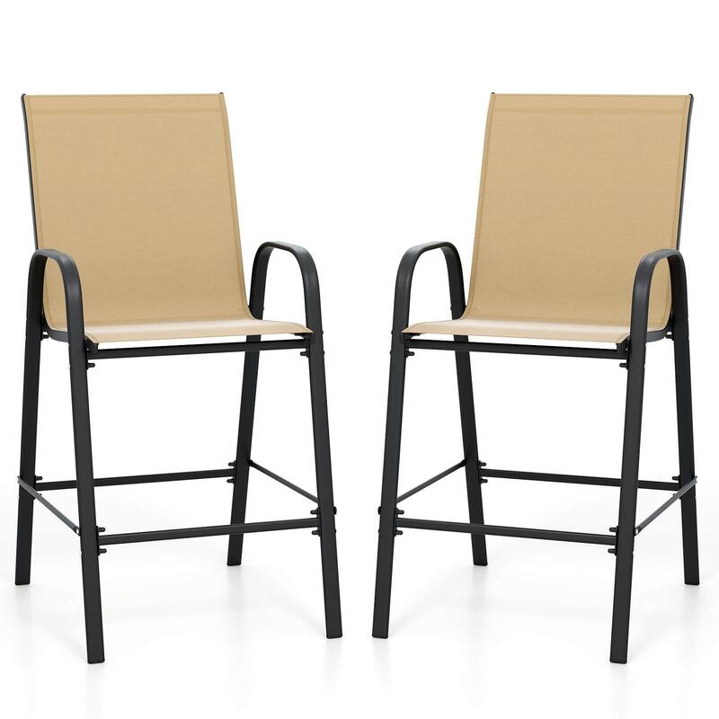 Costway 2 PCS Outdoor Bar Stools 29" Fabric Bar Height Stools with - See Details