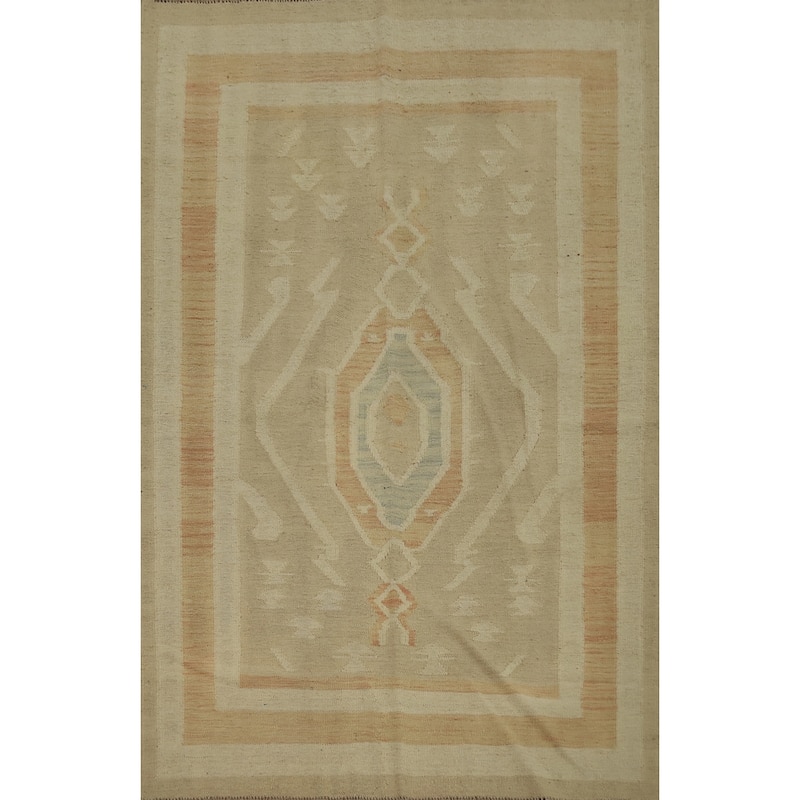 Hand Woven Oriental 100% Wool Carpet Southwestern Tribal Brown Kilim Area Rug - 5' 8'' X 4' 3''