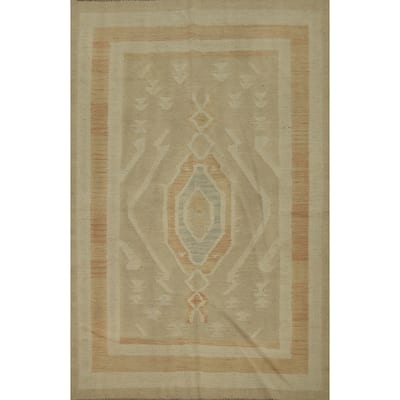 Hand Woven Oriental 100% Wool Carpet Southwestern Tribal Brown Kilim Area Rug - 5' 8'' X 4' 3''