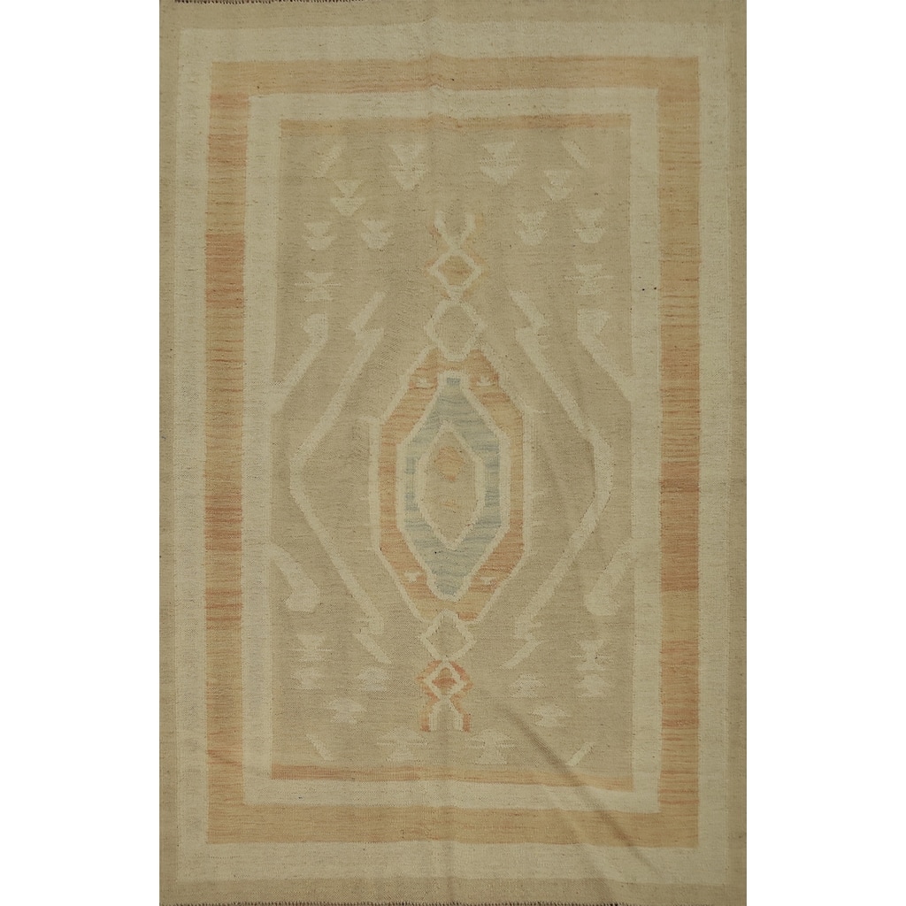 Hand Woven Oriental 100% Wool Carpet Southwestern Tribal Brown Kilim Area Rug - 5' 8'' X 4' 3''