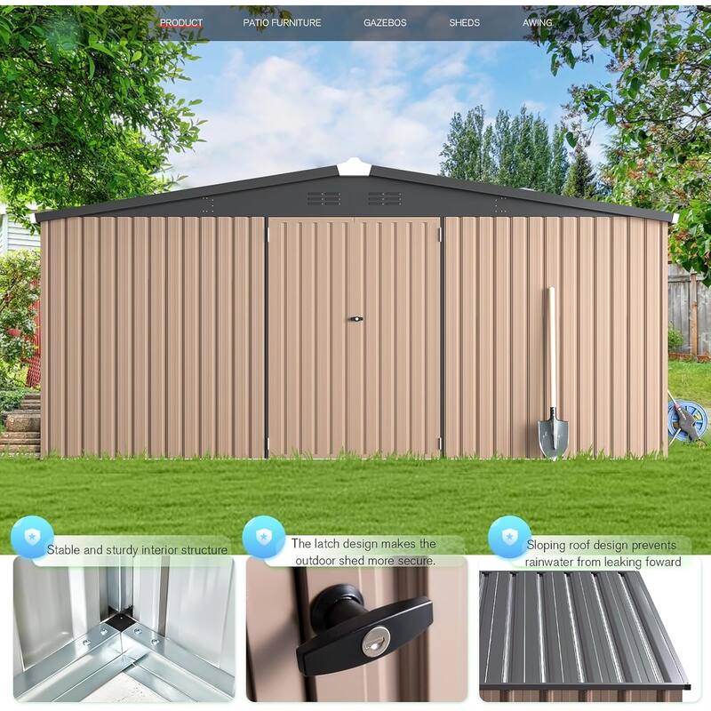 AECOJOY Outdoor Extra Large Storage Metal Shed with Lockable Doors