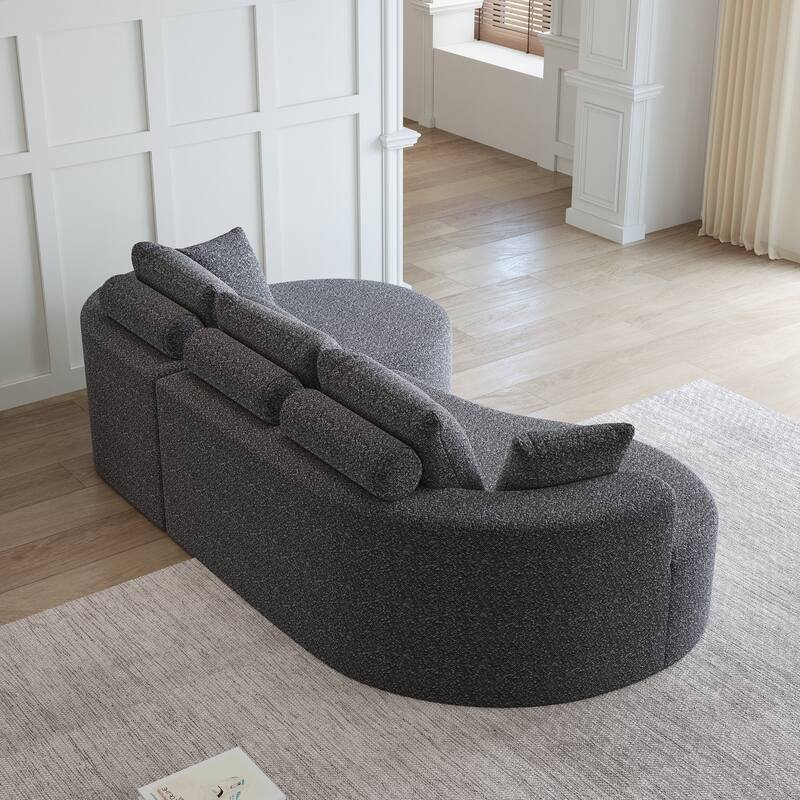 Oversized Chenille Upholstered Boneless Sofa, L-Shaped Curved Sectional Sofa, Deep Seat Cloud Couch with 7 Pillows