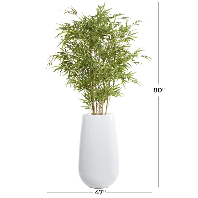 Faux Foliage Bamboo Artificial Tree with Realistic Leaves and White Fiberglass Pot - Green - Roche River Decor