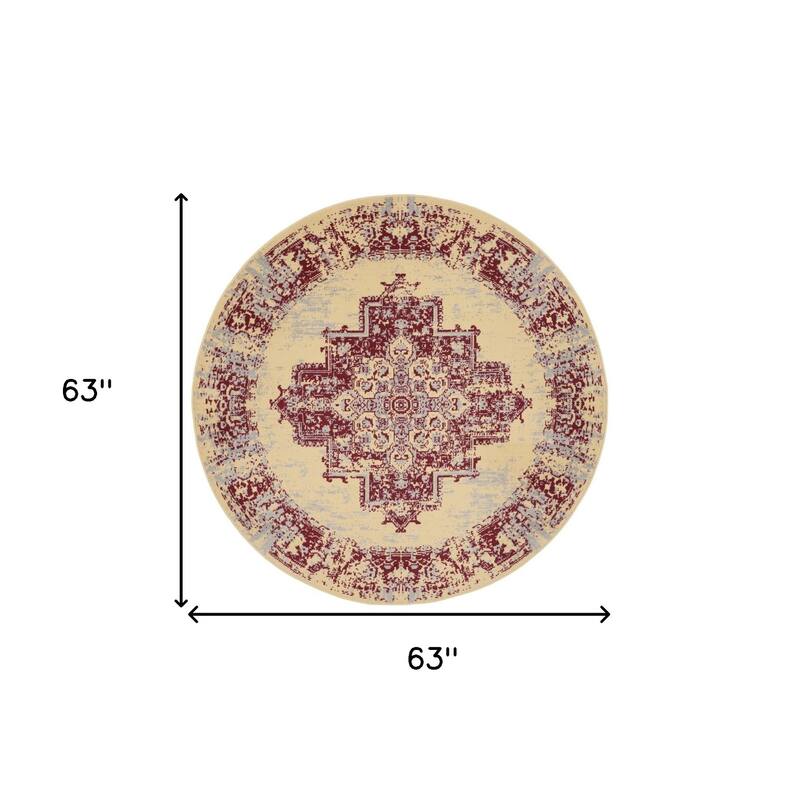Lije Power Loomed Distressed Geometric Non Skid Stain Resistant Area Rug By HomeRoots - 63' X '63' X '0.5
