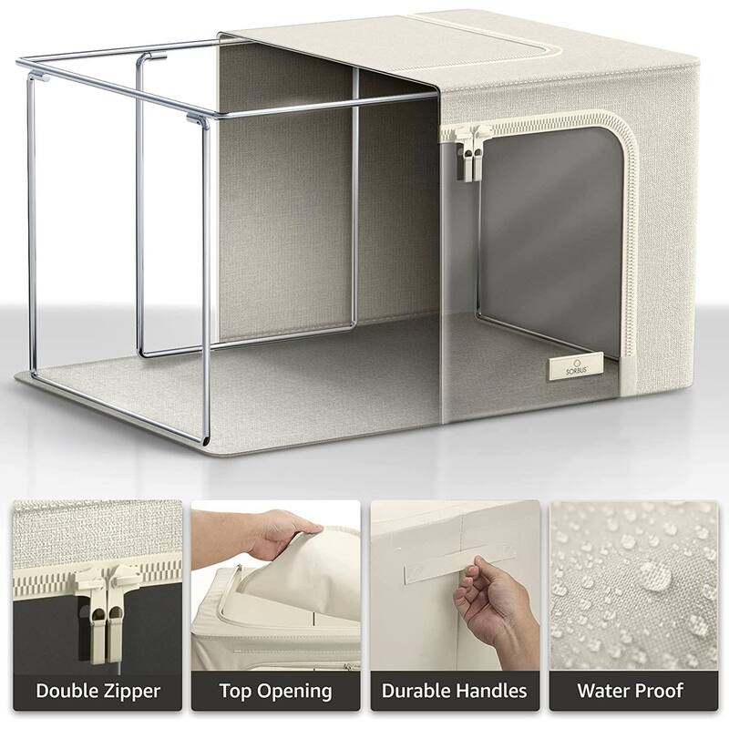 Storage Bins, Foldable Stackable Container Organizer Set with Large Window & Carry Handles
