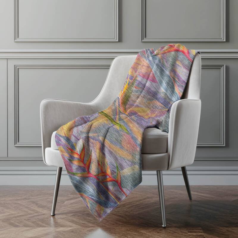 Premium Machine Washable ASB209 Modern Floral Sherpa Throw Blanket