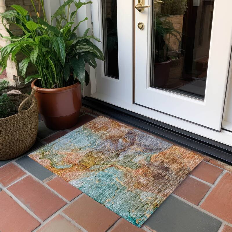Machine Washable Indoor/ Outdoor Chantille Abstract Modern Rug - Coral - 1'8" x 2'6"