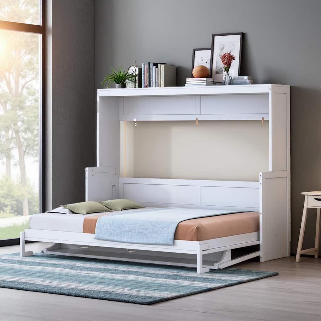 Hydraulic Folding Queen Murphy Bed with Integrated Desk & Hidden Workspace by Harper&Bright Designs