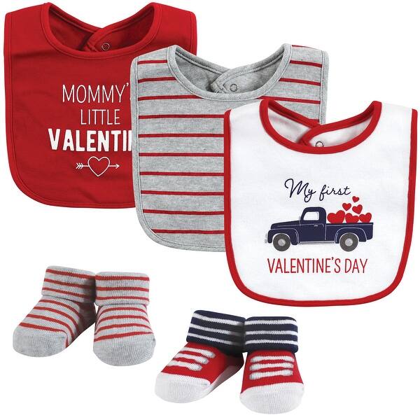 slide 1 of 1, Hudson Baby Infant Boy Cotton Bib and Sock Set, Valentine Truck, One Size - Valentine Truck - One Size One Size - Valentine Truck