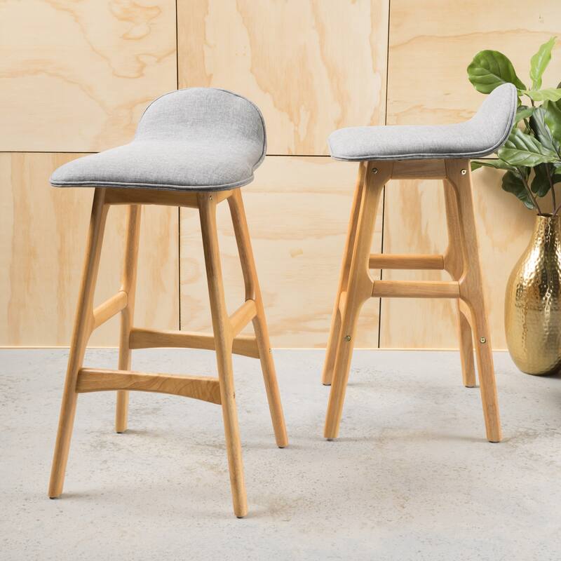 Mid-Century Modern Upholstered Barstools - Set of 2, Low-Back Fabric Stools for Kitchen & Bar