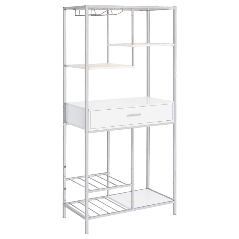 Figueroa White High Gloss 5-shelf Wine Cabinet with Storage Drawer