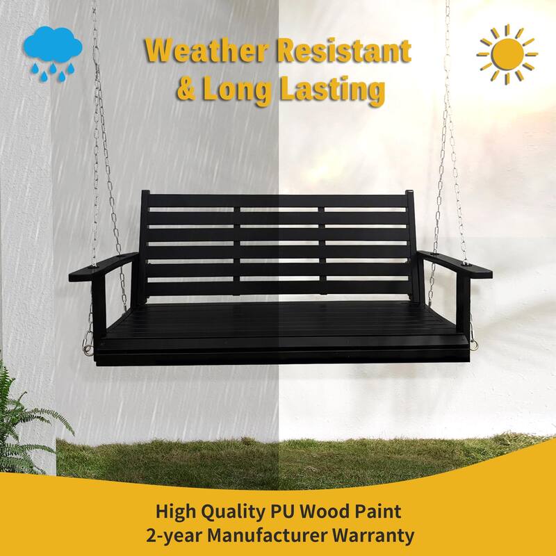 Wooden Porch Swing with Hanging Chains and 7mm Springs Heavy Duty 800 LBS for Outdoor Patio Garden Yard