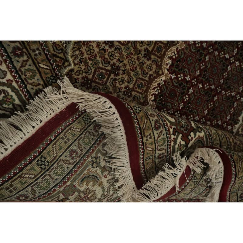 Hand Knotted Oriental 100% Wool Carpet Traditional Floral Red Tabriz-Mahi Area Rug - 9' 2'' X 5' 9''