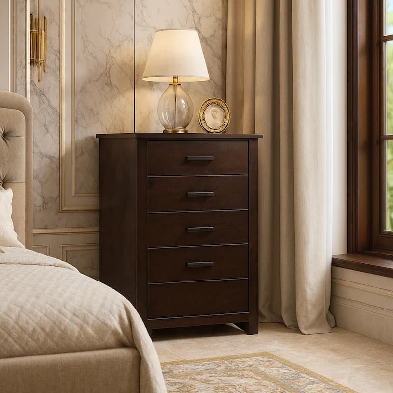 Wooden Chest with Five Drawers, Mahogany Brown