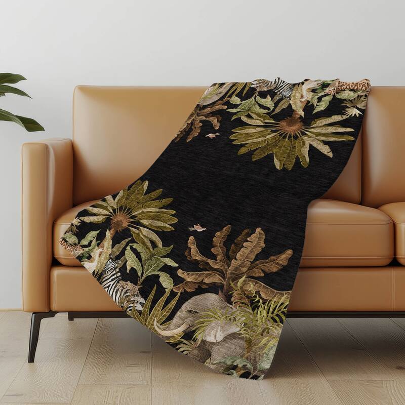 Premium Machine Washable ASB203 Safari Adventure Sherpa Throw Blanket - Midnight - 4'2" x 5'10"