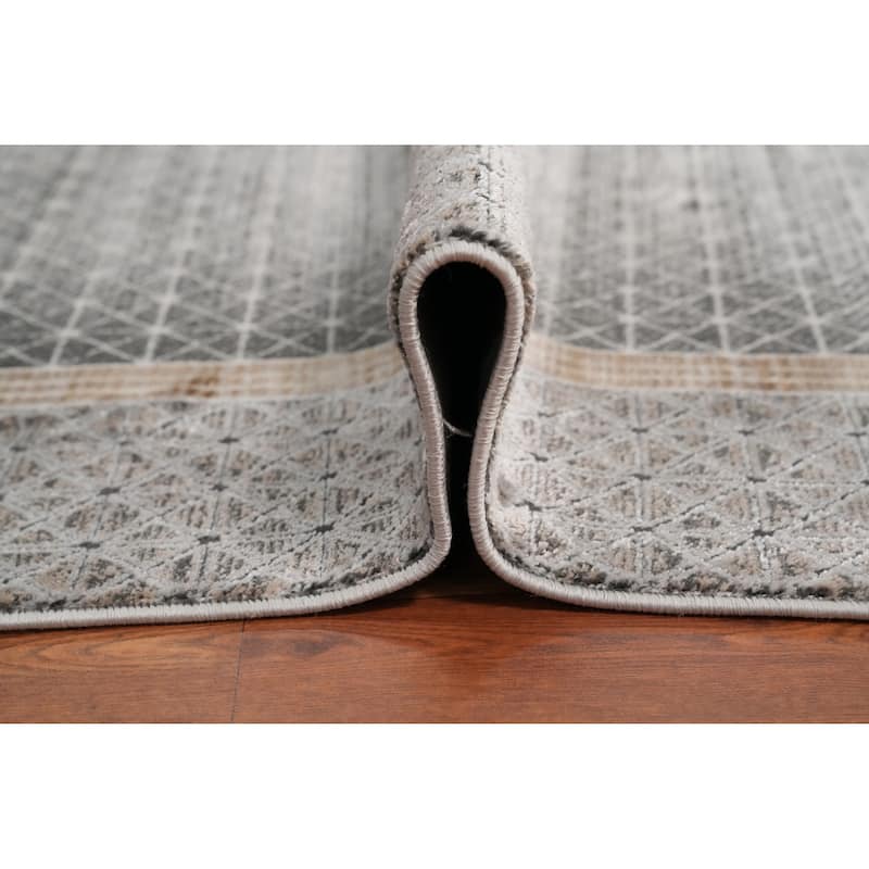 Machine Made Oriental Polyester Carpet Modern Geometric Greys & Charcoal Modern Area Rug - 7' 5'' X 5' 2''