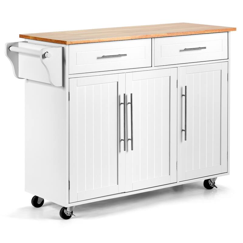 Costway Kitchen Island Trolley Cart Wood Top Rolling Storage Cabinet