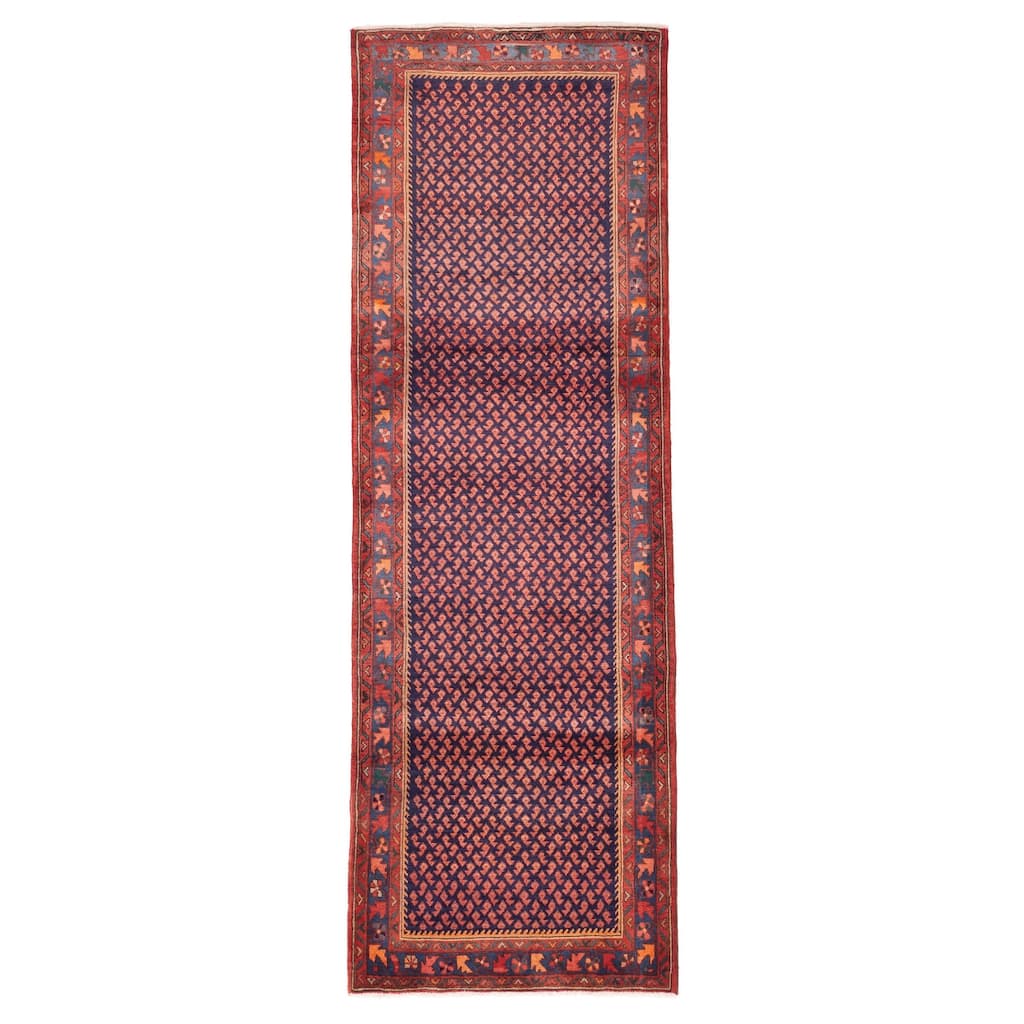 ECARPETGALLERY Hand-knotted Andelz Dark Navy, Red Wool Rug - 3'5 x 10'5