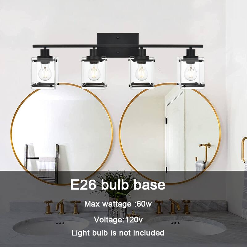 Bathroom Vanity Light Matte Black with Rectangular Clear Glass