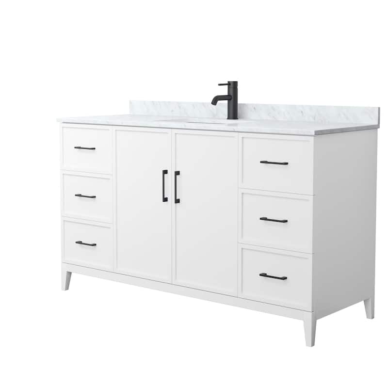 Elan 60-inch Single Vanity, Marble Top - White, Black Trim, White Carrara Marble Top