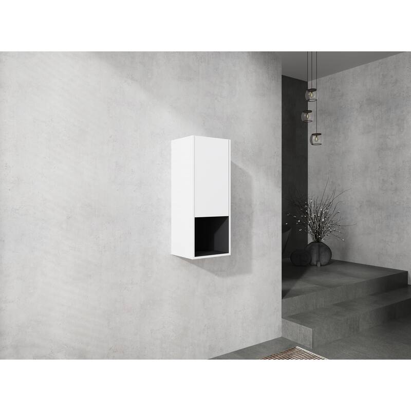 Modern Wall-Mounted Bathroom Side Cabinet with Soft-Close Doors, Floating Design, 6 Storage Compartments, 12-Inch Width - 11.81X29.5 in 12" White -SC00212-K - White + Plywood